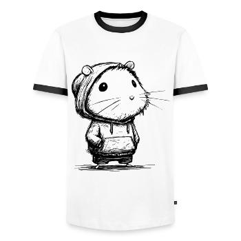 Kawaii Hamster Cartoon Sketch – Cute Motif - Men's Ringer Shirt - white/black - Front - AI Model Female 172 light (172cm) & AI Model Male 178 dark (178cm)