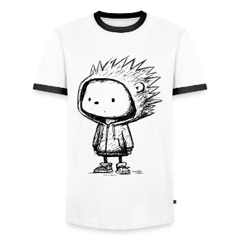 Kawaii Igel Cartoon Hoodie Skizze – süß & lustig - Männer Kontrast-T-Shirt - Weiß/Schwarz - Vorne - AI Model Female 172 light (172cm) & AI Model Male 178 dark (178cm)