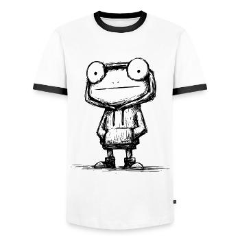 Kawaii Frog Cartoon Sketch – Cute & Funny - Men's Ringer Shirt - white/black - Front - AI Model Female 172 light (172cm) & AI Model Male 178 dark (178cm)