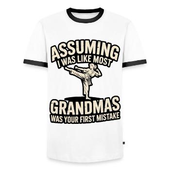 Martial Arts Grandma Saying Grandmother Karate - Men's Ringer Shirt - white/black - Front - AI Model Female 172 light (172cm) & AI Model Male 178 dark (178cm)