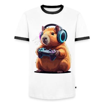 Gamer Hamster Controller Gaming Play - Men's Ringer Shirt - white/black - Front - AI Model Female 172 light (172cm) & AI Model Male 178 dark (178cm)