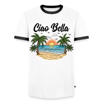 Ciao Bella - Men's Ringer Shirt - white/black - Front - AI Model Female 172 light (172cm) & AI Model Male 178 dark (178cm)