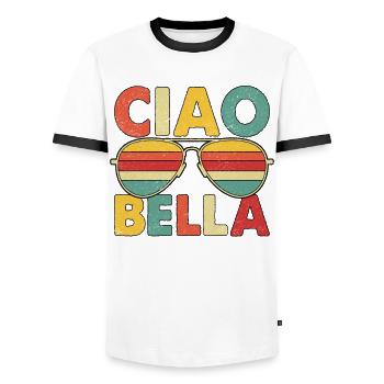 Ciao Bella - Men's Ringer Shirt - white/black - Front - AI Model Female 172 light (172cm) & AI Model Male 178 dark (178cm)