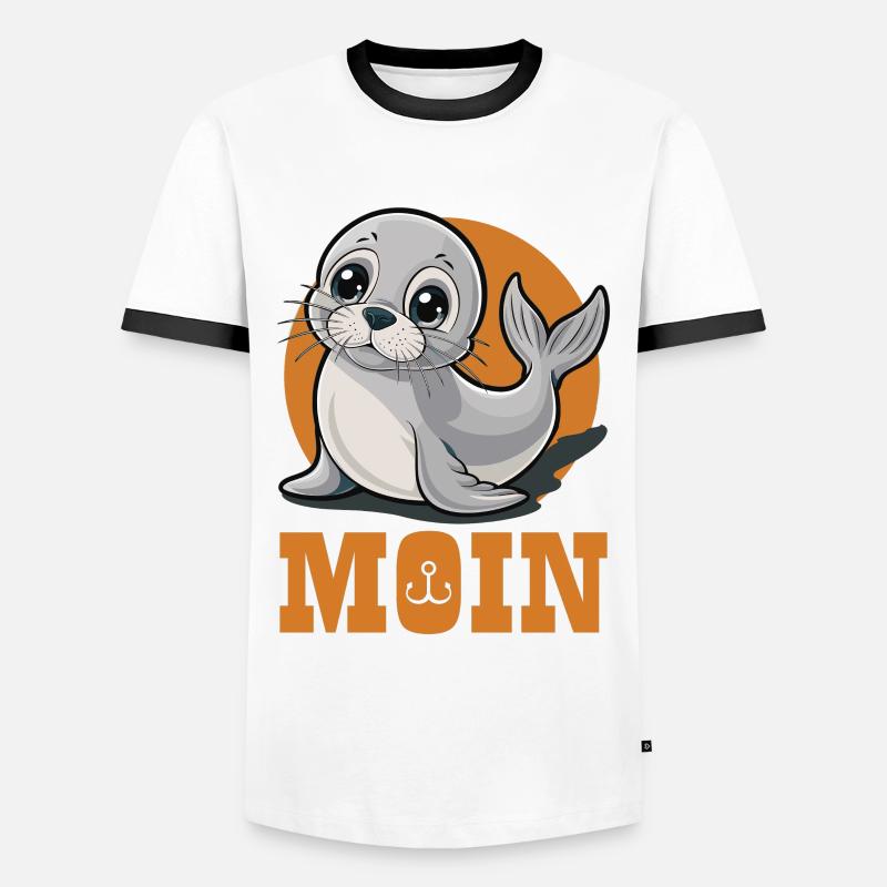 Junge Robbe mit „Moin“ - Männer Kontrast-T-Shirt - Weiß/Schwarz