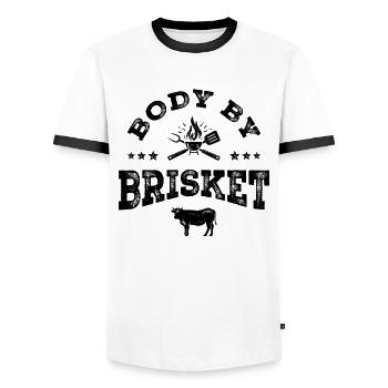Body By Brisket Funny BBQ Meat Smoker Humor - Men's Ringer Shirt - white/black - Front - AI Model Female 172 light (172cm) & AI Model Male 178 dark (178cm)