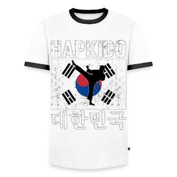 Hapkido Korean Martial Art - Männer Kontrast-T-Shirt - Weiß/Schwarz - Vorne - AI Model Female 172 light (172cm) & AI Model Male 178 dark (178cm)