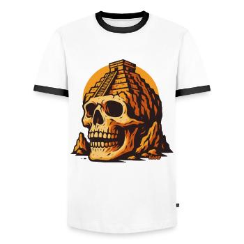 Skull with temple and sunset - Men's Ringer Shirt - white/black - Front - AI Model Female 172 light (172cm) & AI Model Male 178 dark (178cm)