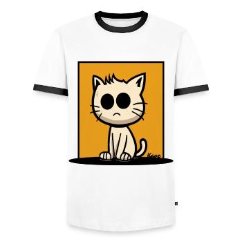 Cat with big eyes on orange background - Men's Ringer Shirt - white/black - Front - AI Model Female 172 light (172cm) & AI Model Male 178 dark (178cm)