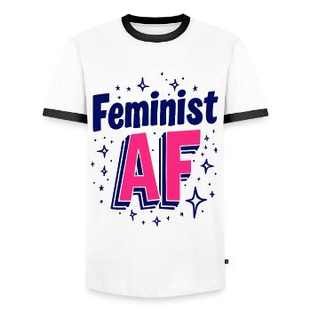 Feminist AF Statement Saying Sayings - Men's Ringer Shirt - white/black - Front - AI Model Female 172 light (172cm) & AI Model Male 178 dark (178cm)