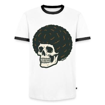 The skull with the round hair from the depths - Men's Ringer Shirt - white/black - Front - AI Model Female 172 light (172cm) & AI Model Male 178 dark (178cm)