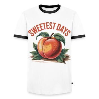 Pfirsich Sommer Shirt - Männer Kontrast-T-Shirt - Weiß/Schwarz - Vorne - AI Model Female 172 light (172cm) & AI Model Male 178 dark (178cm)