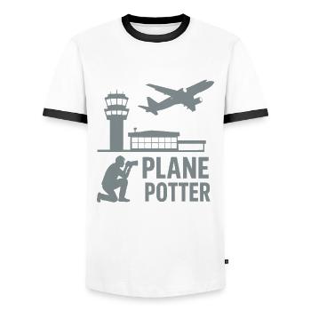 Plane – Aircraft Spotter Design - Men's Ringer Shirt - white/black - Front - AI Model Female 172 light (172cm) & AI Model Male 178 dark (178cm)