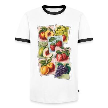 Vintage Obst Briefmarken - Männer Kontrast-T-Shirt - Weiß/Schwarz - Vorne - AI Model Female 172 light (172cm) & AI Model Male 178 dark (178cm)