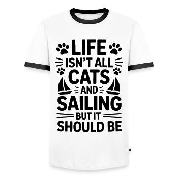 Sailing Saying Cats Sailor Cat Sailing Gift - Men's Ringer Shirt - white/black - Front - AI Model Female 172 light (172cm) & AI Model Male 178 dark (178cm)