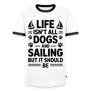 Sailing Saying Dog Sailor Dog Sailing Gift - Men's Ringer Shirt - white/black - Front - AI Model Female 172 light (172cm) & AI Model Male 178 dark (178cm)