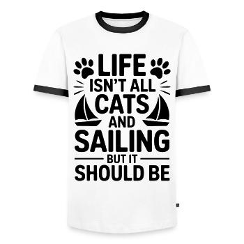Sailing Saying Cats Sailor Cat Sailing Gift - Men's Ringer Shirt - white/black - Front - AI Model Female 172 light (172cm) & AI Model Male 178 dark (178cm)