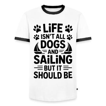 Sailing Saying Dog Sailor Dog Sailing Gift - Men's Ringer Shirt - white/black - Front - AI Model Female 172 light (172cm) & AI Model Male 178 dark (178cm)