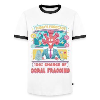 Coral Breeding 100% Chance Of Coral Fragging - Men's Ringer Shirt - white/black - Front - AI Model Female 172 light (172cm) & AI Model Male 178 dark (178cm)