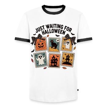 Halloween Stamps - Men's Ringer Shirt - white/black - Front - AI Model Female 172 light (172cm) & AI Model Male 178 dark (178cm)