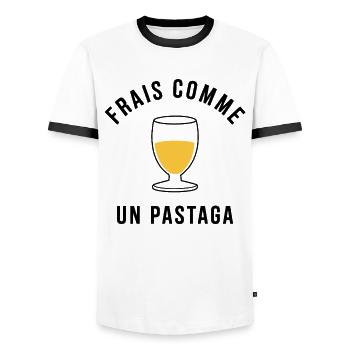 Frais comme un pastaga Humour apéro du Sud - T-shirt contrasté Homme - blanc/noir - Devant - AI Model Female 172 light (172cm) & AI Model Male 178 dark (178cm)