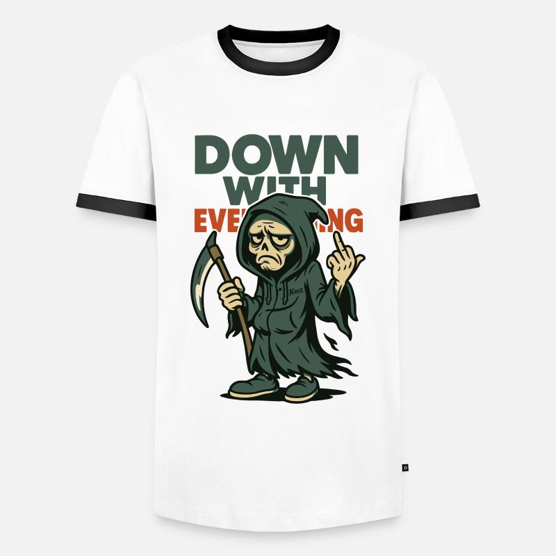 Sensenmann zeigt Mittelfinger mit Text - Männer Kontrast-T-Shirt - Weiß/Schwarz