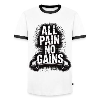 Chemise de fitness – motif All Pain No Gains - T-shirt contrasté Homme - blanc/noir - Devant - AI Model Female 172 light (172cm) & AI Model Male 178 dark (178cm)