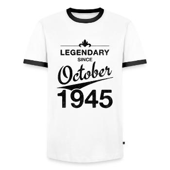80th Birthday Legendary since October 1945 Vintage - Men's Ringer Shirt - white/black - Front - AI Model Female 172 light (172cm) & AI Model Male 178 dark (178cm)