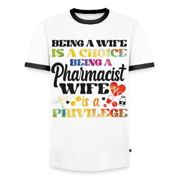 Technicien en pharmacie - T-shirt contrasté Homme - blanc/noir - Devant - AI Model Female 172 light (172cm) & AI Model Male 178 dark (178cm)