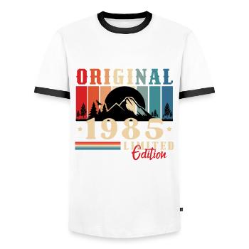 1985 Vintage Original 1985 Geburtstagsgeschenk - Männer Kontrast-T-Shirt - Weiß/Schwarz - Vorne - AI Model Female 172 light (172cm) & AI Model Male 178 dark (178cm)