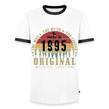 1995 Vintage Geboren 1995 Vintage Geburtstagsgeschenk - Männer Kontrast-T-Shirt - Weiß/Schwarz - Vorne - AI Model Female 172 light (172cm) & AI Model Male 178 dark (178cm)