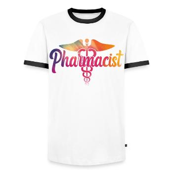 Pharmacy Tech Technician - Men's Ringer Shirt - white/black - Front - AI Model Female 172 light (172cm) & AI Model Male 178 dark (178cm)