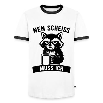 Raton laveur effronté - je m’en fous - café - T-shirt contrasté Homme - blanc/noir - Devant - AI Model Female 172 light (172cm) & AI Model Male 178 dark (178cm)
