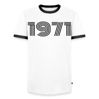 54th Birthday 54 Years Anniversary - Men's Ringer Shirt - white/black - Front - AI Model Female 172 light (172cm) & AI Model Male 178 dark (178cm)