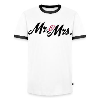 wedding - Men's Ringer Shirt - white/black - Front - AI Model Female 172 light (172cm) & AI Model Male 178 dark (178cm)