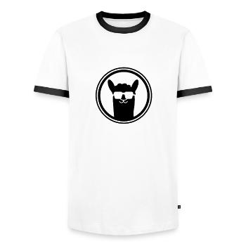 Lama mit Sonnenbrille! / Llama with Sunglasses! - Männer Kontrast-T-Shirt - Weiß/Schwarz - Vorne - AI Model Female 172 light (172cm) & AI Model Male 178 dark (178cm)