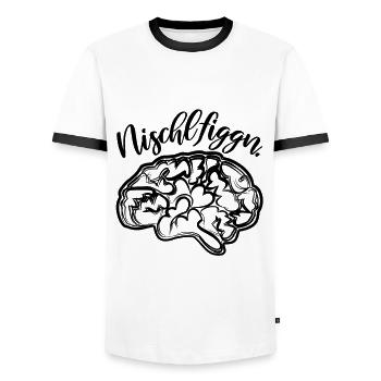 Nischlfiggn headache in Saxon Saxony - Men's Ringer Shirt - white/black - Front - AI Model Female 172 light (172cm) & AI Model Male 178 dark (178cm)