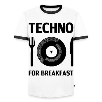 Techno - techno music, rave, techno for breakfast - Men's Ringer Shirt - white/black - Front - AI Model Female 172 light (172cm) & AI Model Male 178 dark (178cm)