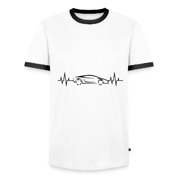 Herzschlag - Heartbeat / Sportwagen - Männer Kontrast-T-Shirt - Weiß/Schwarz - Vorne - AI Model Female 172 light (172cm) & AI Model Male 178 dark (178cm)
