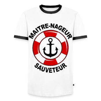 maitre nageur 01 - T-shirt contrasté Homme - blanc/noir - Devant - AI Model Female 172 light (172cm) & AI Model Male 178 dark (178cm)