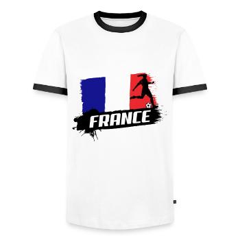  France 2019 Football Féminin - T-shirt contrasté Homme - blanc/noir - Devant - AI Model Female 172 light (172cm) & AI Model Male 178 dark (178cm)