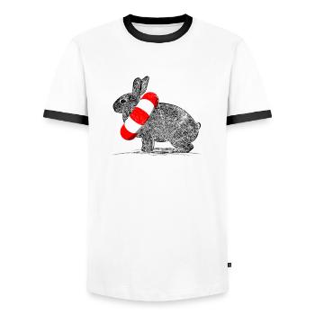 Lustiges Häschen Schwimmring Kaninchen Geschenk - Männer Kontrast-T-Shirt - Weiß/Schwarz - Vorne - AI Model Female 172 light (172cm) & AI Model Male 178 dark (178cm)