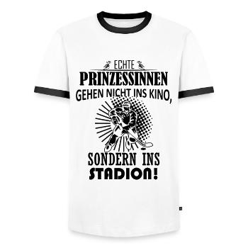 De vraies princesses vont au stade de hockey sur glace - T-shirt contrasté Homme - blanc/noir - Devant - AI Model Female 172 light (172cm) & AI Model Male 178 dark (178cm)