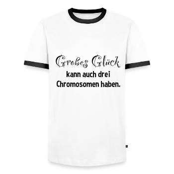 Down Syndrom Trisomie 21 Shirt - Männer Kontrast-T-Shirt - Weiß/Schwarz - Vorne - AI Model Female 172 light (172cm) & AI Model Male 178 dark (178cm)