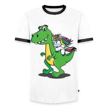 Unicorn, Dino, Dinosaur, T-Rex, Unicorn, Shirt - Men's Ringer Shirt - white/black - Front - AI Model Female 172 light (172cm) & AI Model Male 178 dark (178cm)