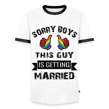 Adieu LGBT enterrement de vie de garçon - T-shirt contrasté Homme - blanc/noir - Devant - AI Model Female 172 light (172cm) & AI Model Male 178 dark (178cm)