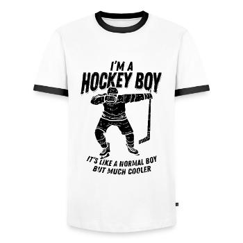 Dabbing Hockey Boy Gift - Men's Ringer Shirt - white/black - Front - AI Model Female 172 light (172cm) & AI Model Male 178 dark (178cm)