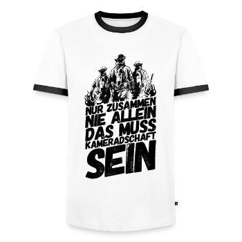 Feuerwehr Spruch Kameradschaft - Männer Kontrast-T-Shirt - Weiß/Schwarz - Vorne - AI Model Female 172 light (172cm) & AI Model Male 178 dark (178cm)