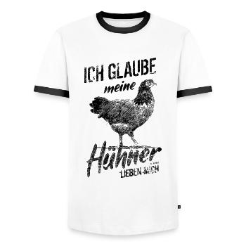 Lustiges Hühner Spruch Hühnerbauer - Männer Kontrast-T-Shirt - Weiß/Schwarz - Vorne - AI Model Female 172 light (172cm) & AI Model Male 178 dark (178cm)