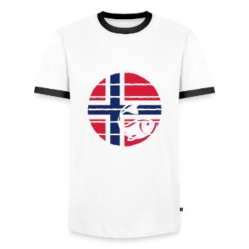 Norway fishing fisherman Scandinavia gift - Men's Ringer Shirt - white/black - Front - AI Model Female 172 light (172cm) & AI Model Male 178 dark (178cm)