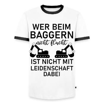 Wer beim Baggern nicht Flucht Baggerfahrer - Männer Kontrast-T-Shirt - Weiß/Schwarz - Vorne - AI Model Female 172 light (172cm) & AI Model Male 178 dark (178cm)